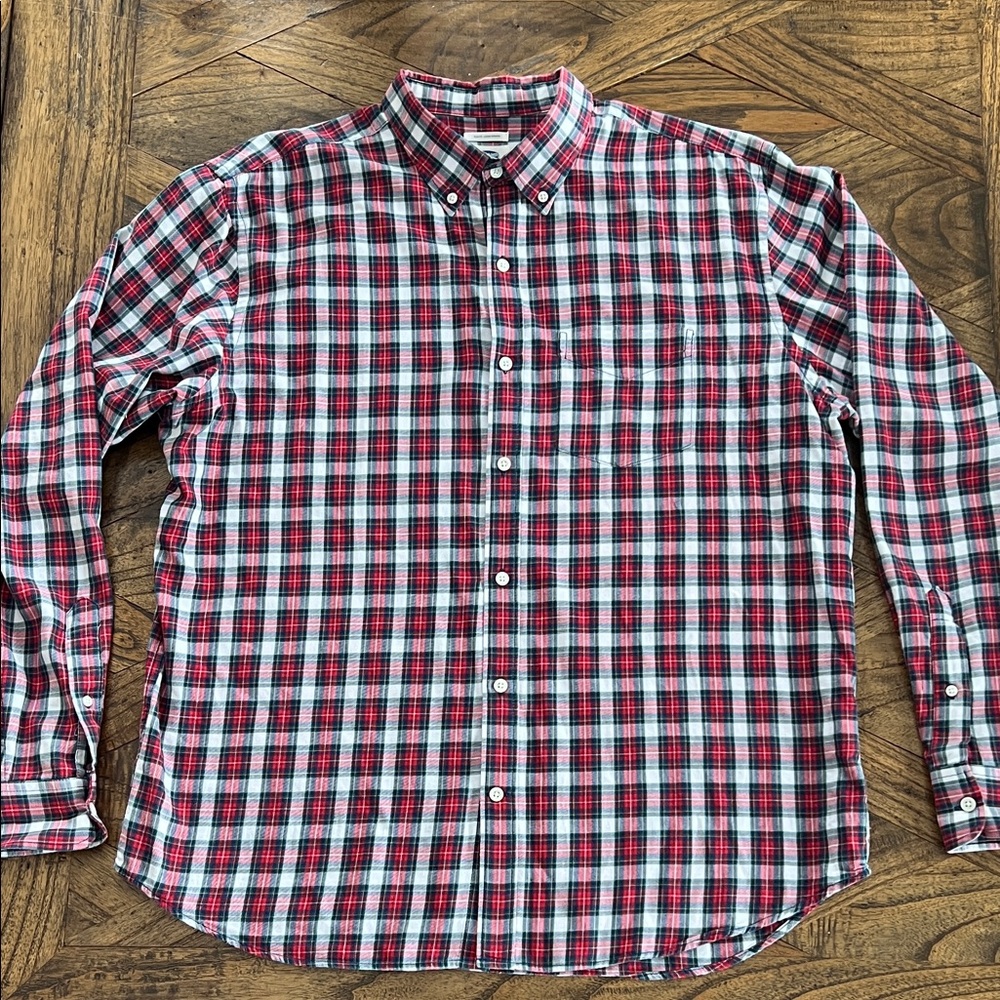 Old Navy Red/Blue Plaid Button-Down Long Sleeve Shirt Pocket 100% Cotton Size XL